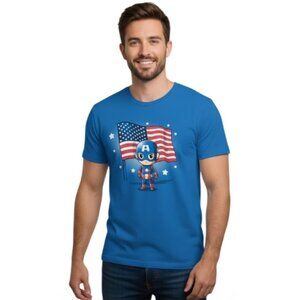 teeturtle Marvel CAPTAIN AMERICA Men Cobalt Blue Graphic T-Shirt (Large)NEW